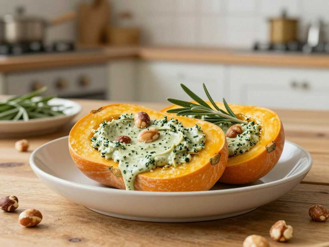 Ofenkürbis mit Gorgonzola, Haselnüssen und Salbei – herzhaft, cremig und herrlich knusprig