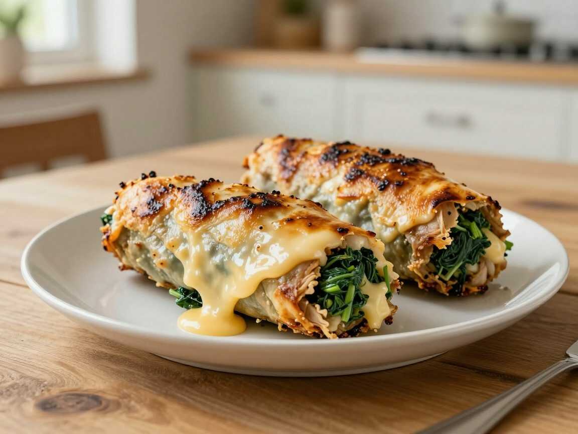 Saftige Hähnchenrouladen mit Spinat und Käse – außen goldbraun, innen herrlich cremig