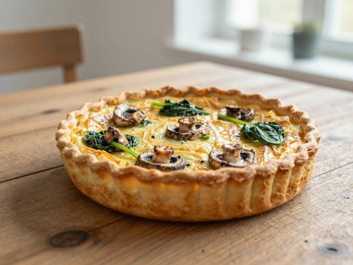 Saftige Quiche ohne Boden mit Hähnchen, Spinat und Champignons – herrlich cremig und einfach