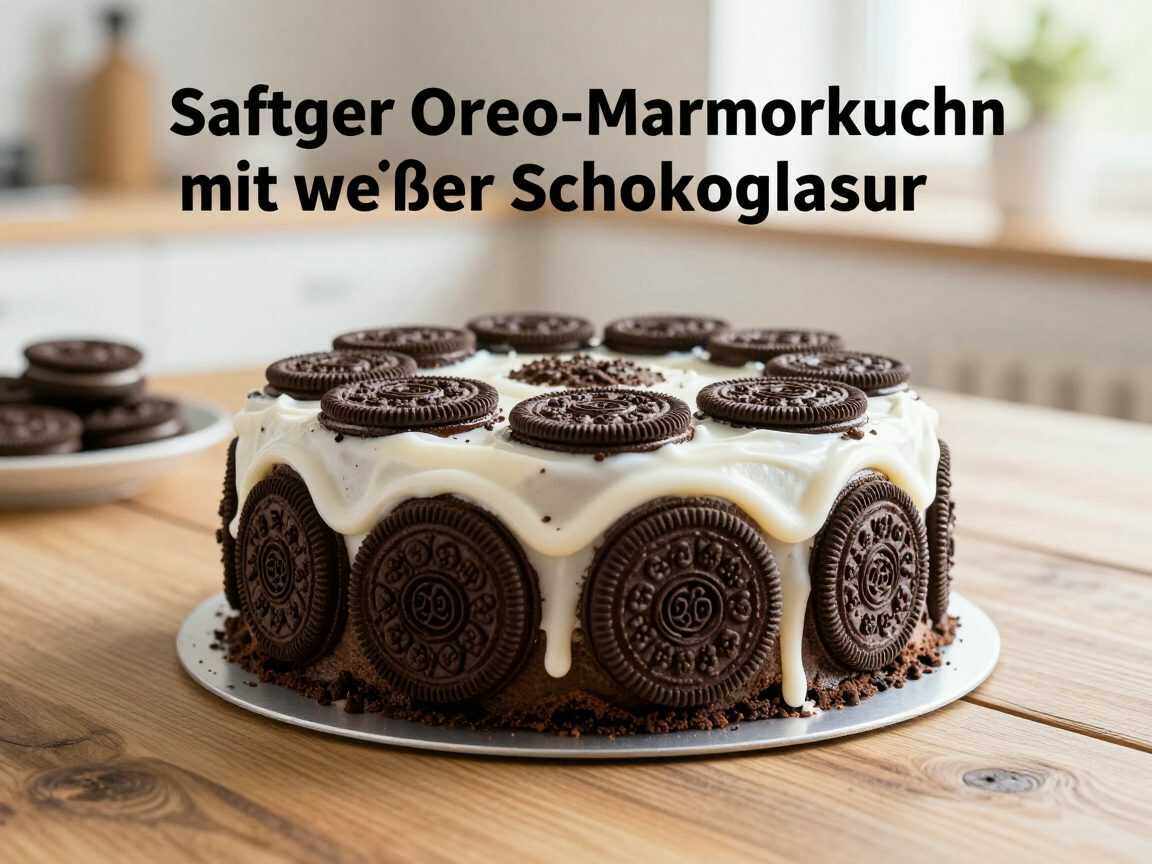 Saftiger Oreo-Marmorkuchen mit weißer Schokoglasur – der cremige Gugelhupf für Schoko-Fans