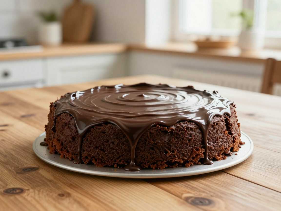 Saftiger Schoko-Pekannuss-Kuchen mit glänzender Ganache – extra schokoladig und herrlich nussig