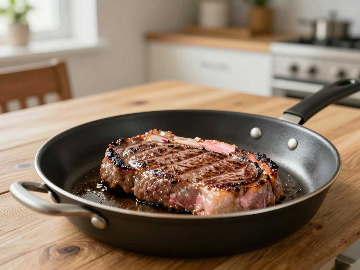 Saftiges Tomahawk-Steak aus der Pfanne – außen kräftig gebraten, innen zart und rosa