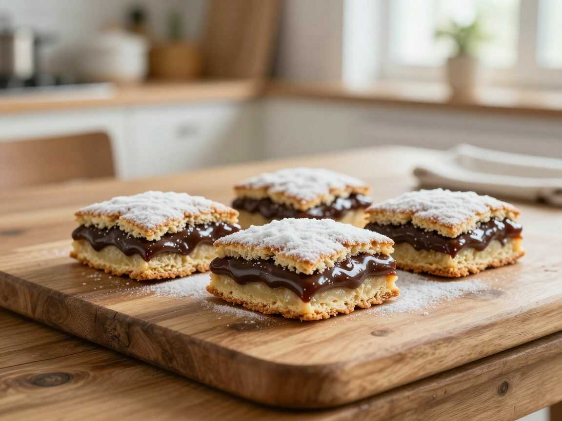 Schoko-Haselnuss-Karamell-Schnitten mit cremiger Vanilleschicht