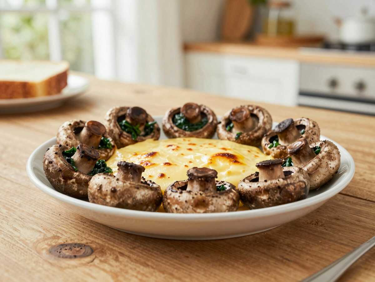 Überbackene Champignons mit Spinat und Käse – herzhaft gefüllt und unwiderstehlich goldbraun