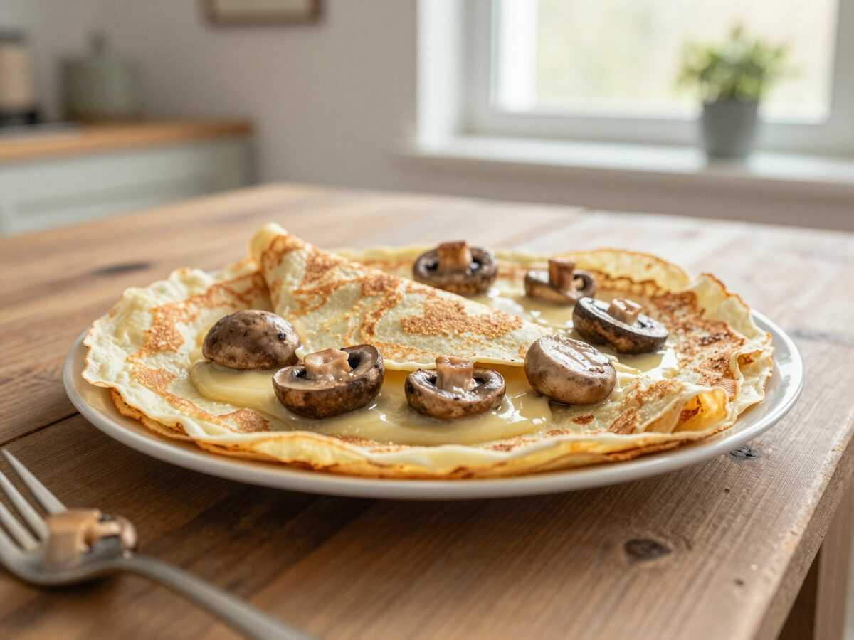 Überbackene Picardie-Crêpes mit Schinken und Champignons – cremig, herzhaft und unwiderstehlich