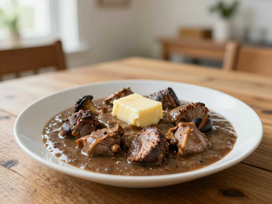 Zart geschmorte Rinderbäckchen mit Pilzen – butterweich in kräftiger Rotweinsauce