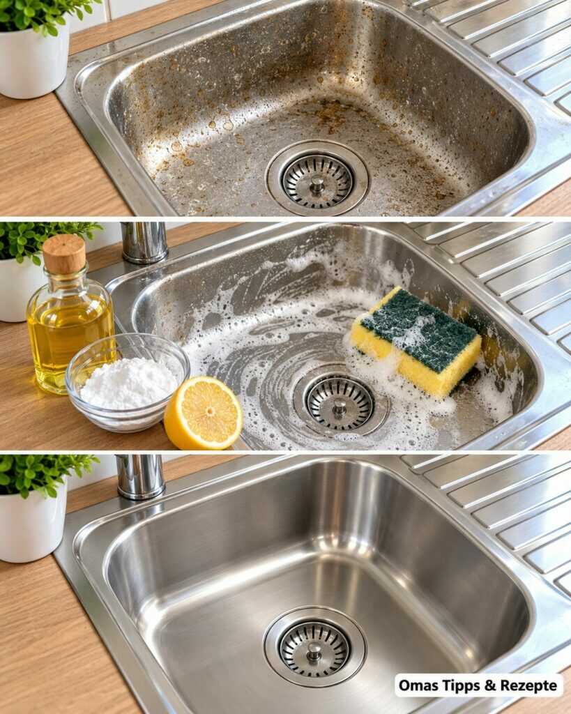 Edelstahlspüle wieder sauber und glänzend: Mit dieser einfachen Methode verschwinden Fett, Wasserflecken und Alltagsschmutz