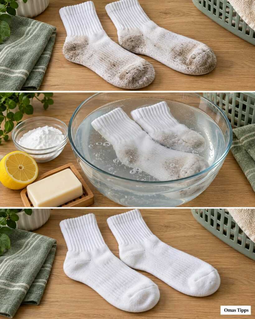 Weiße Socken wieder sauber: So verschwinden dunkle Sohlen und Grauschleier