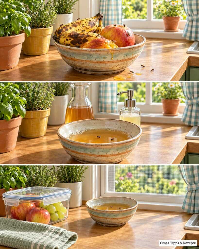 Fruchtfliegen in der Küche? Diese einfache Essigfalle hilft – wenn du eine Sache mit erledigst