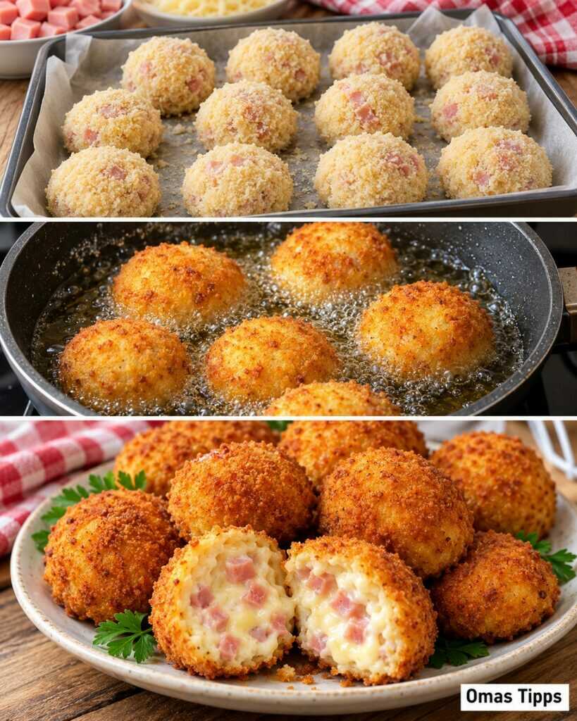 Knusprige Schinken-Käse-Kroketten mit cremigem Béchamelkern