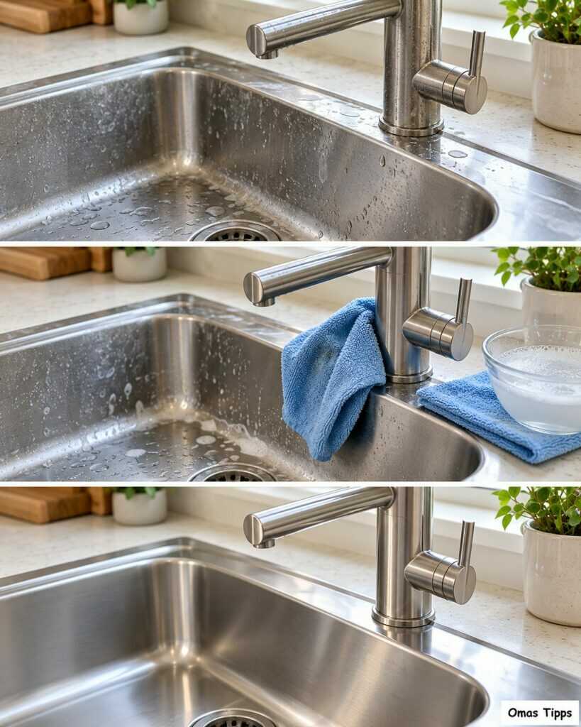 Edelstahlspüle wieder sauber und glänzend: Der einfache Trick mit Spülmittel und zwei Tüchern