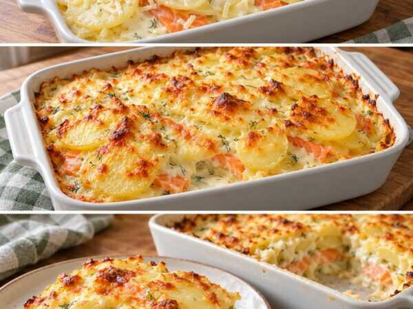 Cremiges Kartoffel-Lachs-Gratin: Goldene Käsekruste und zarte Schichten aus dem Ofen