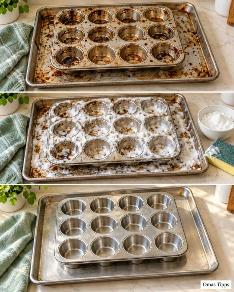 Backblech und Muffinform reinigen: So lösen Sie eingebrannte Reste mit einfachen Hausmitteln