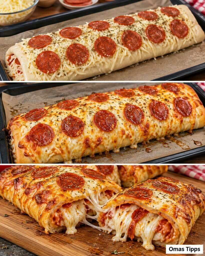 Gefüllte Pepperoni-Pizzarolle mit extra Käse – außen knusprig, innen herrlich saftig