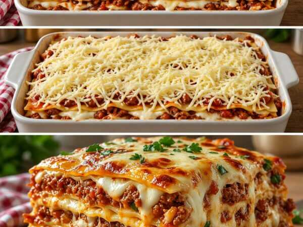 Cremige Lasagne mit würziger Hackfleischsoße – goldbraun aus dem Ofen