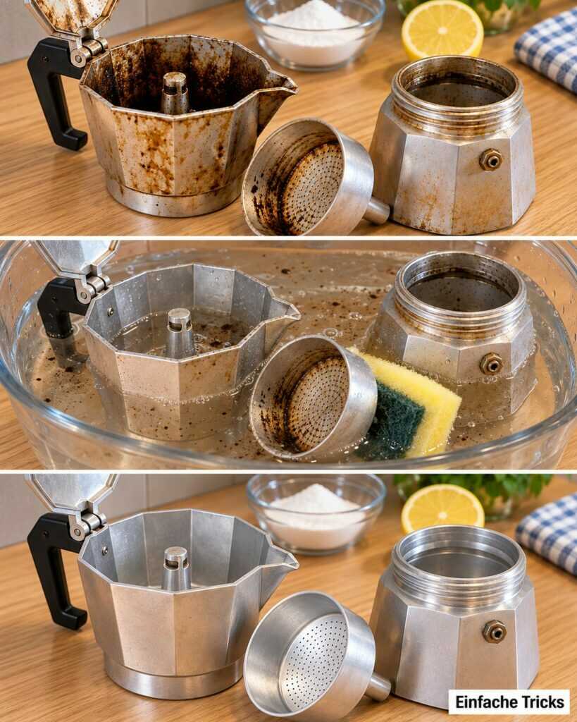 Espressokocher voller Kaffeereste? So wird deine Mokkakanne sauber, ohne das Aluminium zu beschädigen