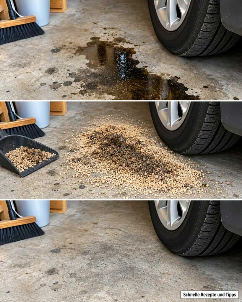 Ölfleck auf dem Garagenboden? Warum Sie jetzt zuerst zum Granulat greifen sollten