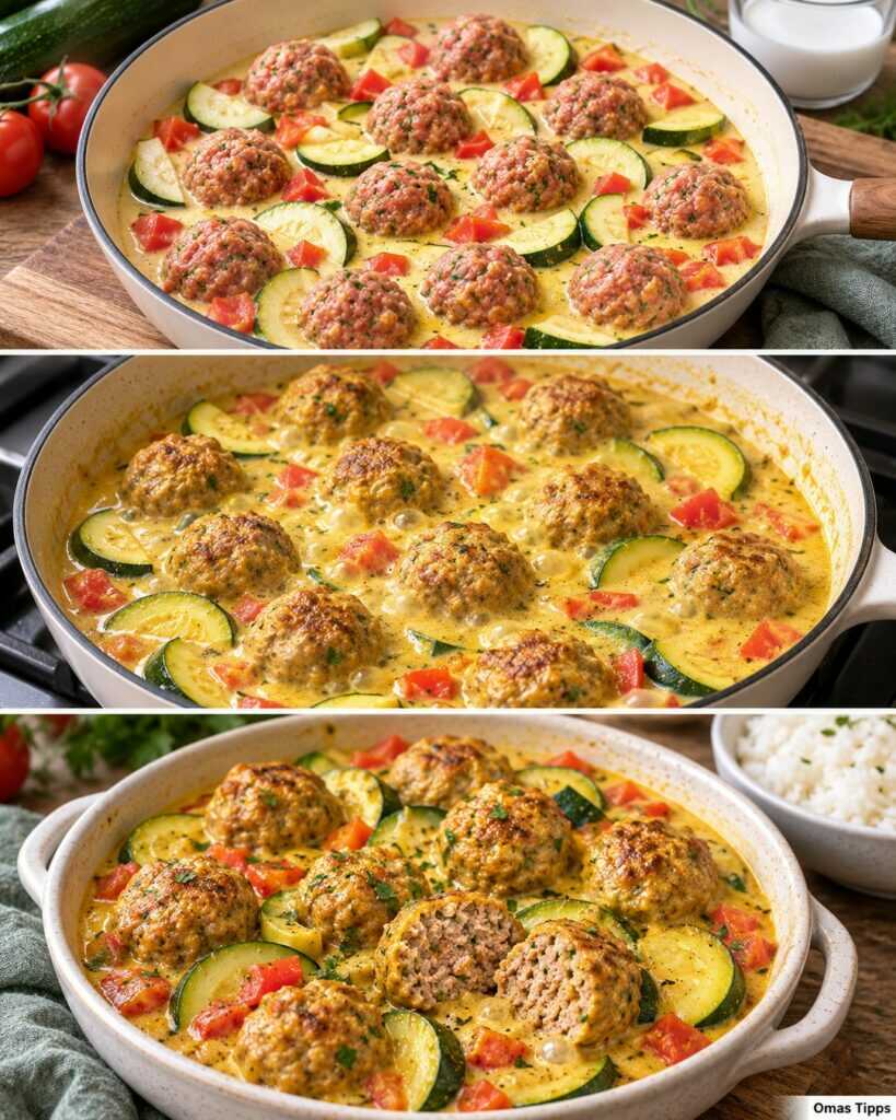 Cremige Curry-Bällchen mit Zucchini: Dieses Pfannengericht schmeckt der ganzen Familie