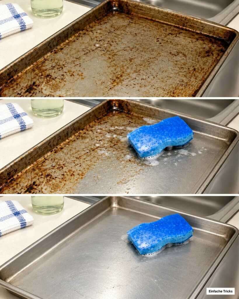 Backblech verkrustet? So lösen Sie eingebranntes Fett, ohne die Oberfläche zu ruinieren