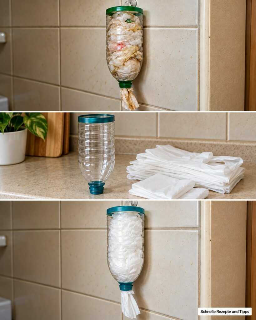 Plastiktüten endlich ordentlich verstauen: So wird eine leere Flasche zum praktischen Tütenspender
