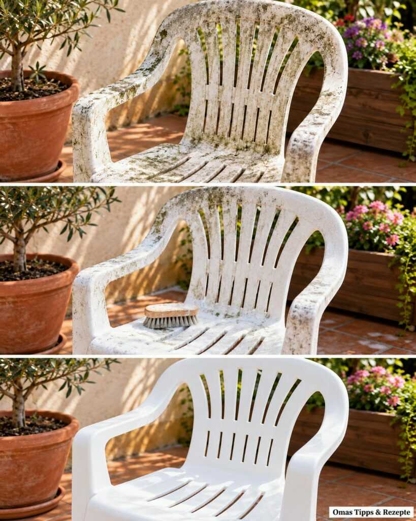 Schmutziger Gartenstuhl aus Kunststoff? So wird er mit Spülmittel wieder sauber