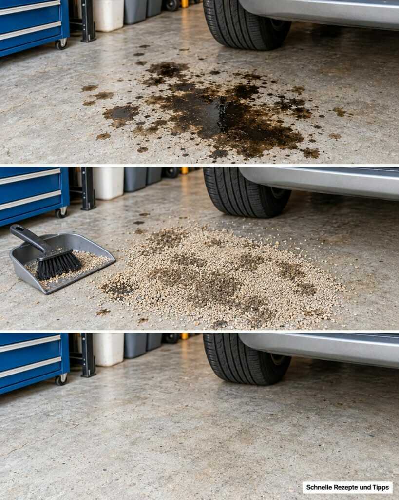 Ölflecken auf dem Garagenboden? So helfen Bindemittel und eine gründliche Reinigung