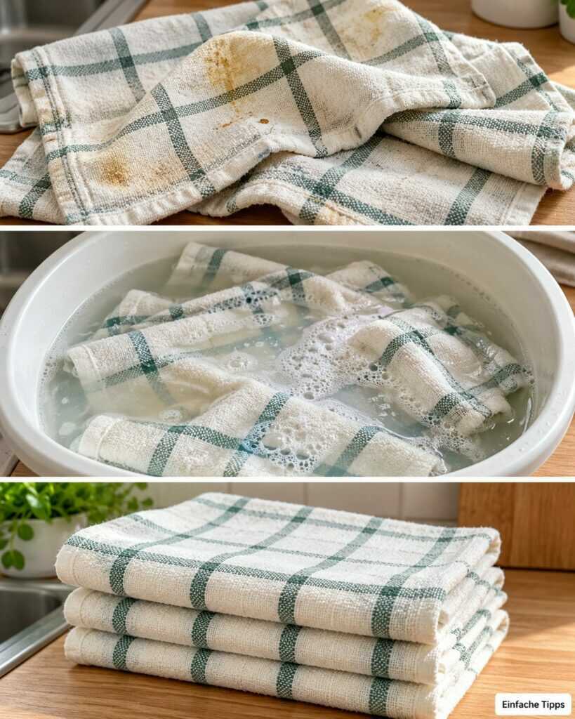 Fleckige Geschirrtücher? So werden sie mit Natron und der richtigen Wäsche wieder frisch