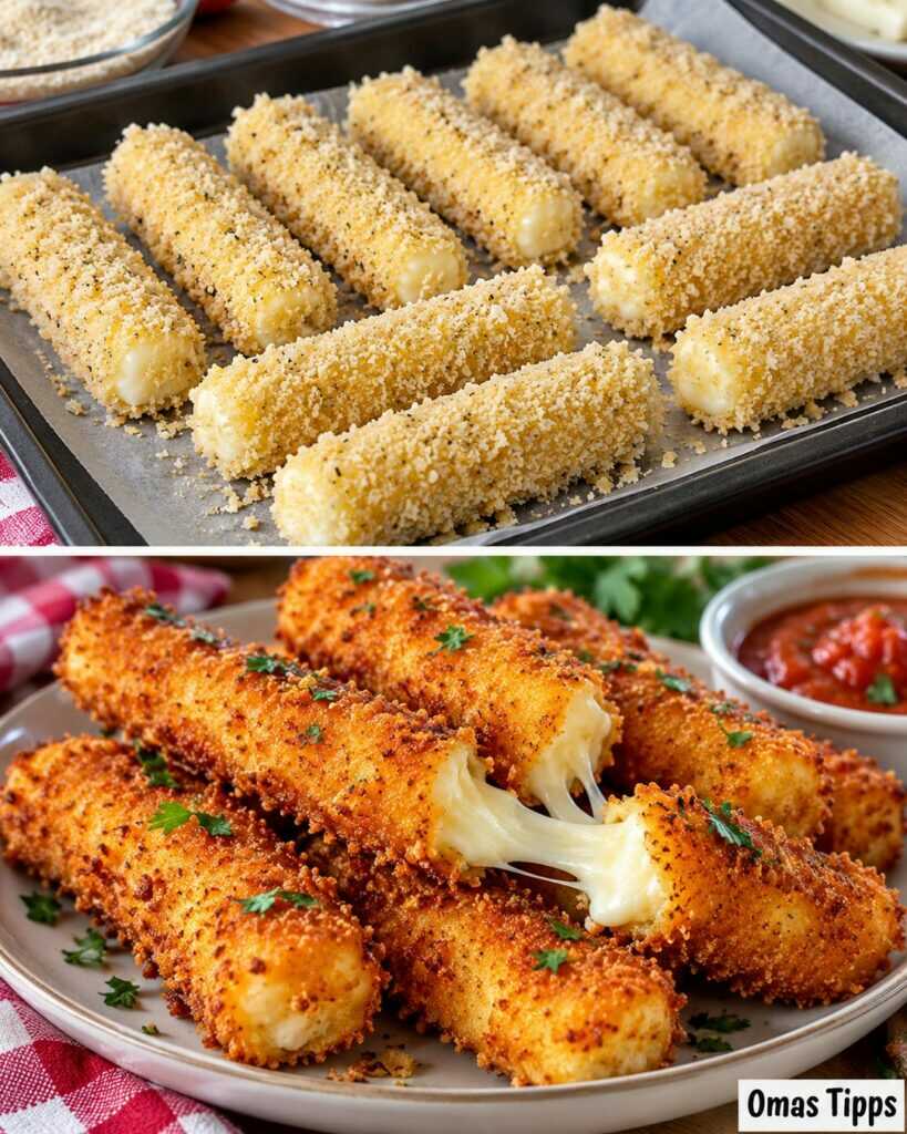 Knusprige Mozzarella-Sticks mit extra cremigem Käsekern – außen goldbraun, innen herrlich zart
