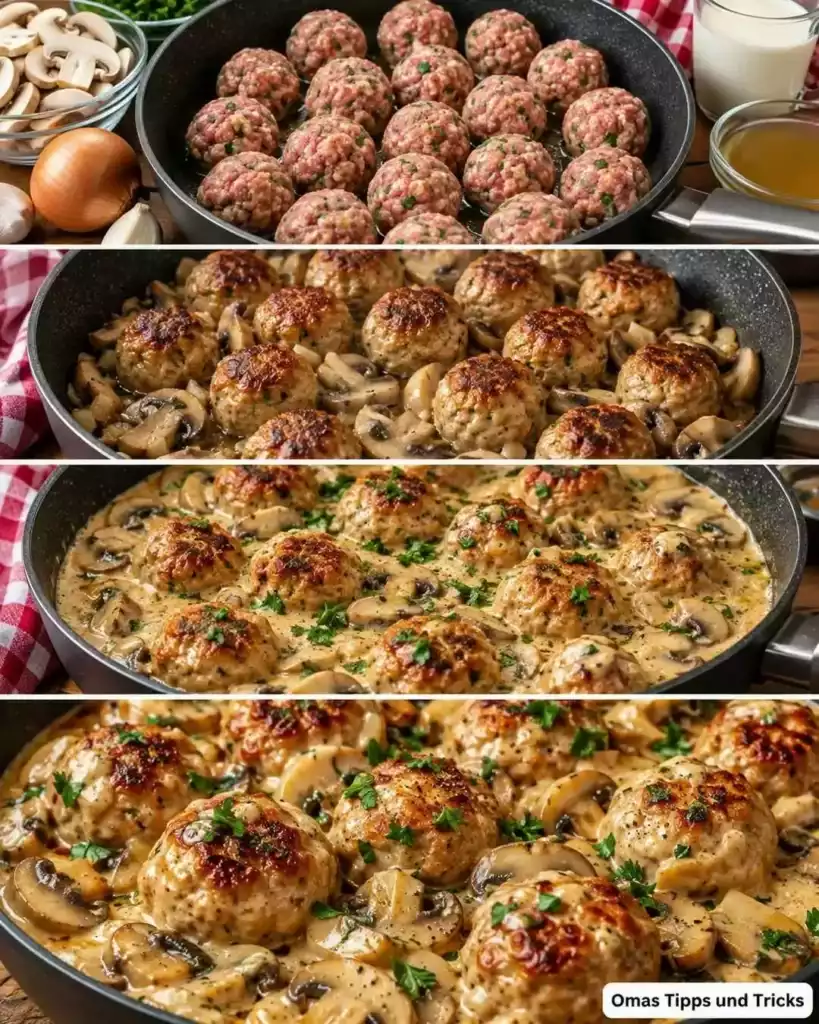 Cremige Hackbällchen in Champignon-Rahmsoße – saftig, würzig und herrlich unkompliziert