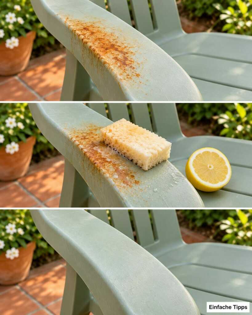 Rostflecken auf dem Gartenstuhl? So kann Zitrone helfen – ohne den Kunststoff zu zerkratzen