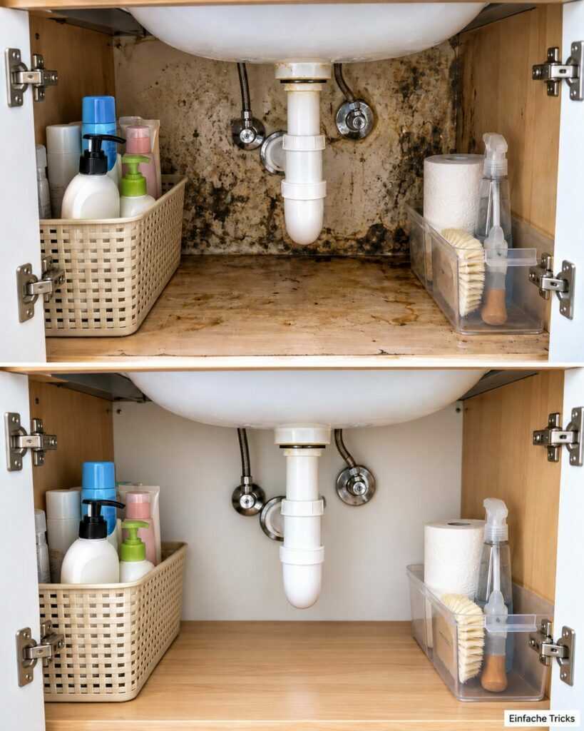 Muffiger Geruch unter dem Waschbecken? So wird der Unterschrank wieder sauber und trocken