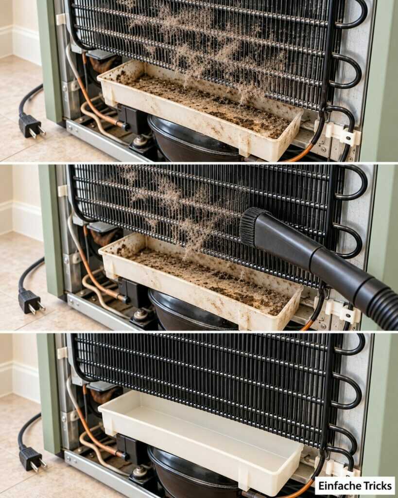 Kühlschrank hinten verstaubt? So reinigst du das vergessene Gitter und die Auffangschale richtig