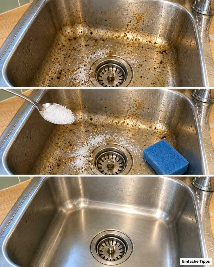 Edelstahlspüle fleckig und stumpf? So wird sie wieder sauber – ohne grobes Salz und Kratzer