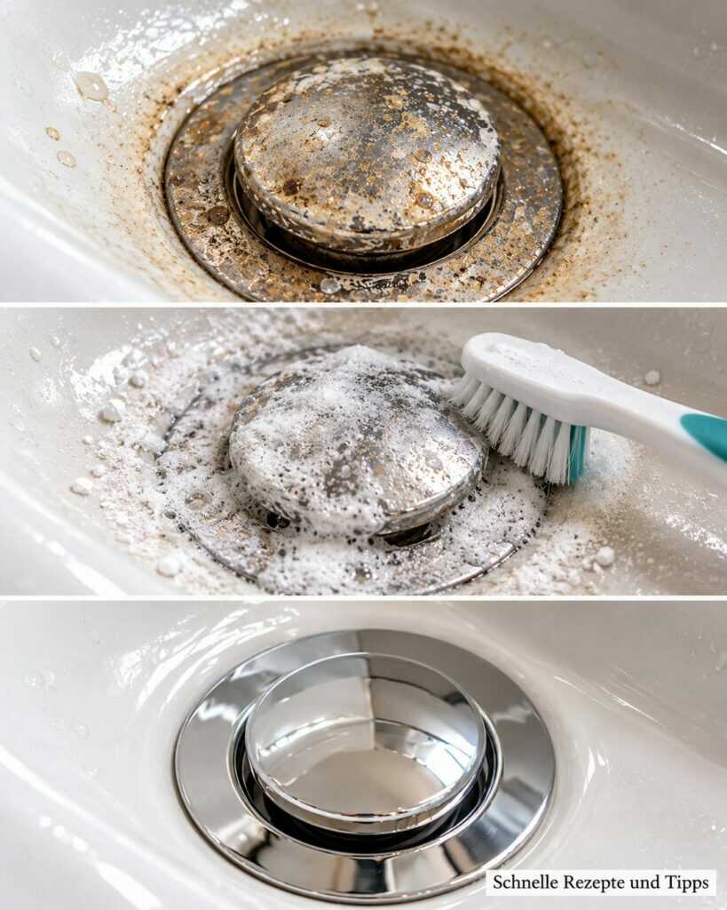Verkalkter Waschbecken-Abfluss? So wird der Metallverschluss wieder sauber und glänzend