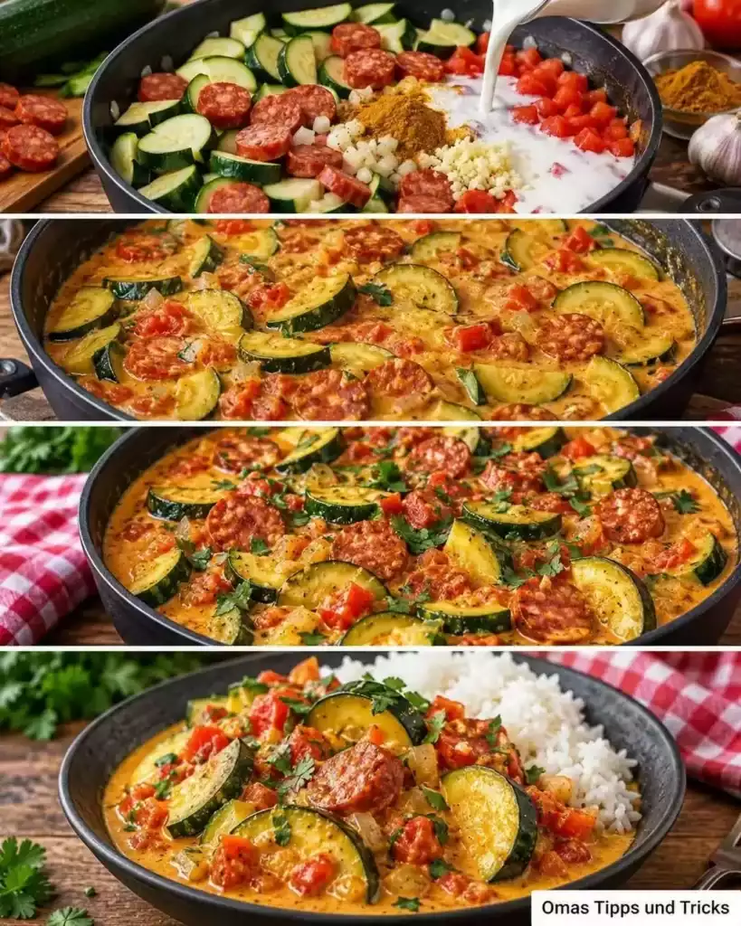 Cremiges Zucchini-Chorizo-Curry mit Kokosmilch – würzig, schnell und perfekt mit Reis