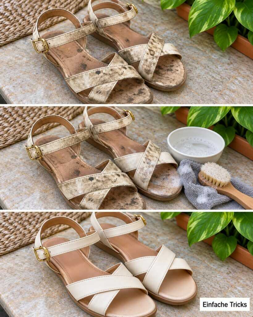 Helle Sandalen wieder sauber bekommen: Diese sanfte Methode entfernt Alltagsschmutz