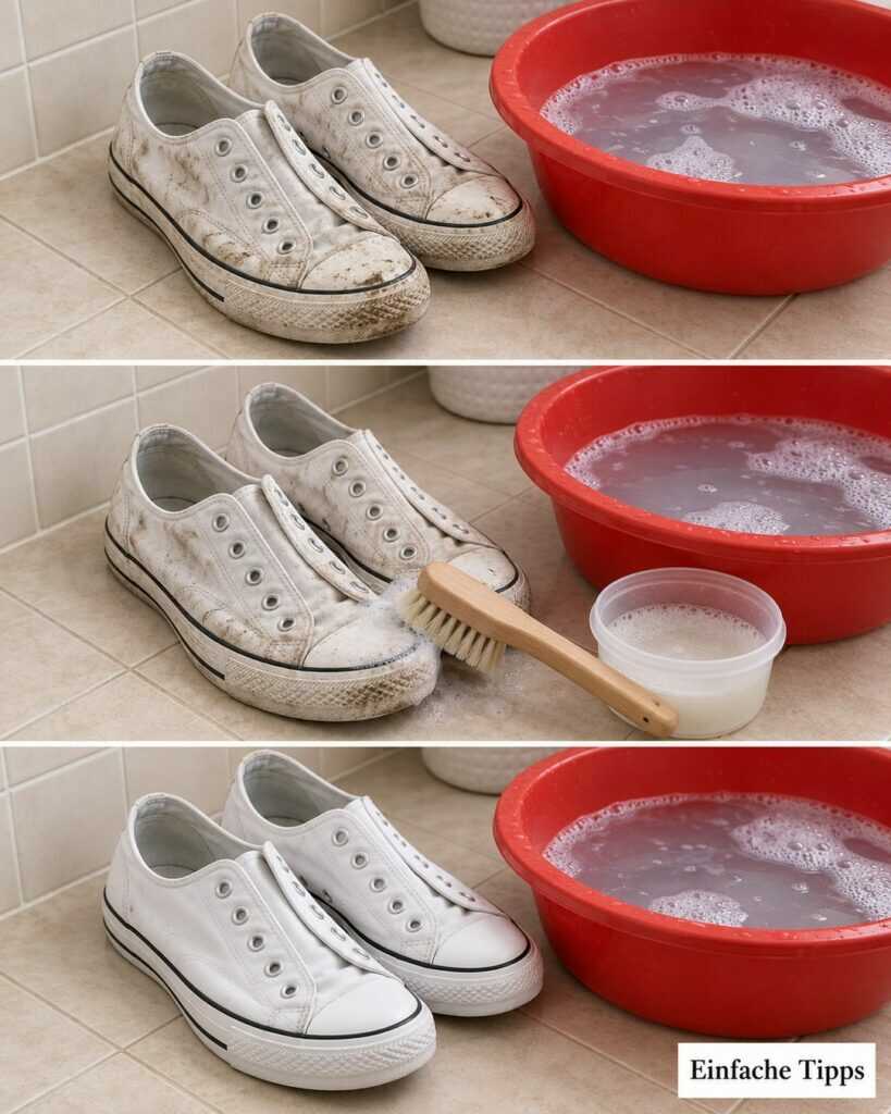Weiße Stoffschuhe wieder sauber: Diese einfache Handwäsche löst Schmutz schonend