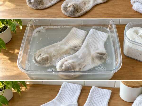 Weiße Socken wieder sauber bekommen: So lösen sich dunkle Sohlen und Grauschleier