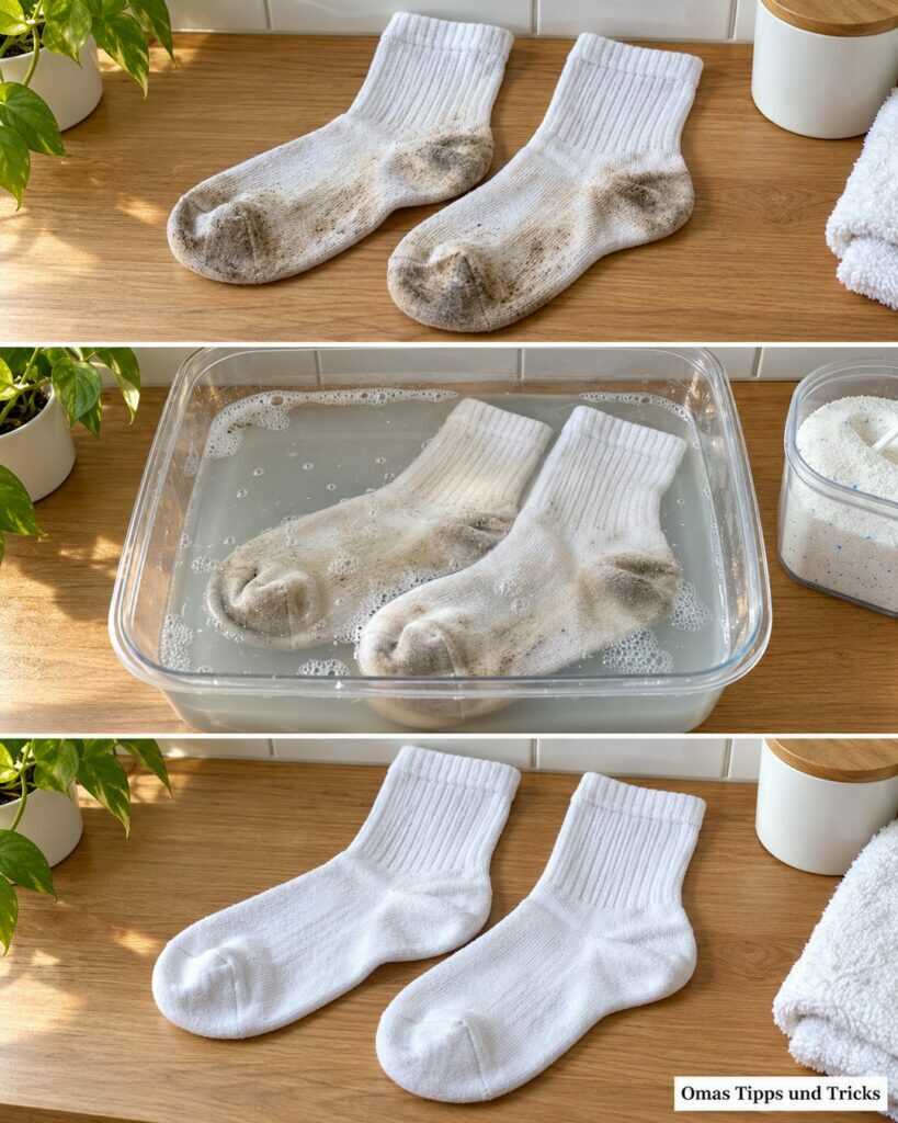 Weiße Socken wieder sauber bekommen: So lösen sich dunkle Sohlen und Grauschleier