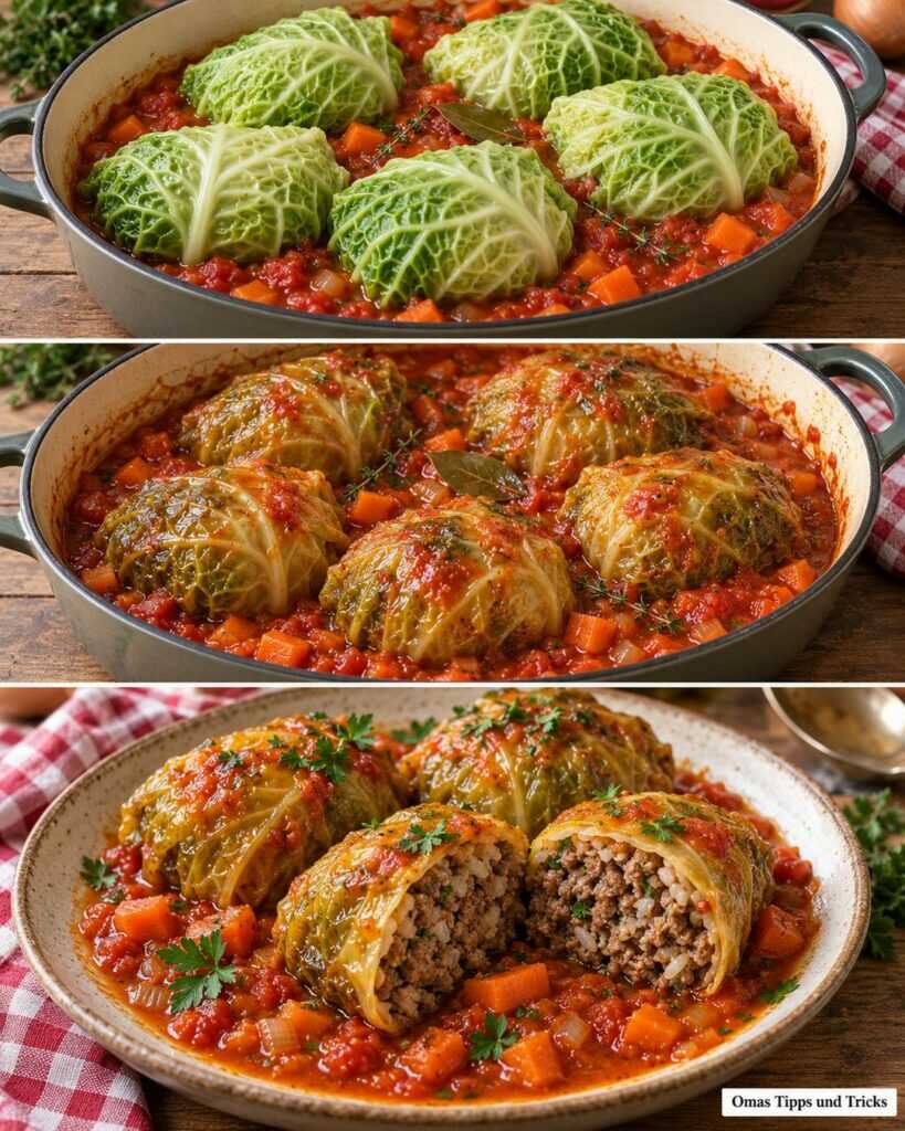 Zarte Wirsingrouladen mit saftiger Hackfüllung – geschmort in aromatischer Tomatensauce