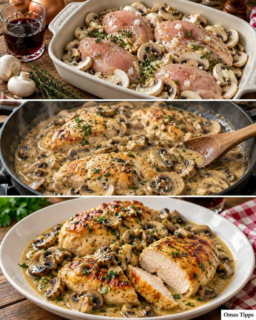 Cremiges Hähnchen mit Portwein und Champignons – zartes Familiengericht aus der Pfanne