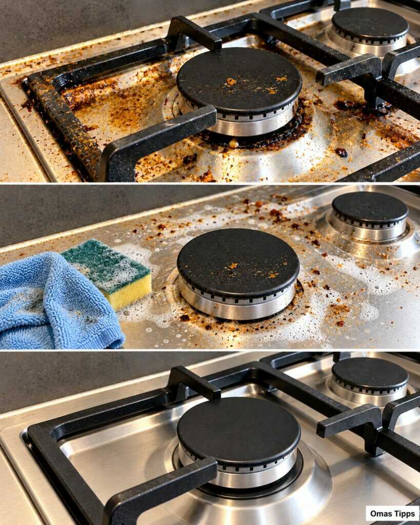 Fett und Eingebranntes am Gasherd? So wird Edelstahl sauber, ohne Kratzer zu riskieren