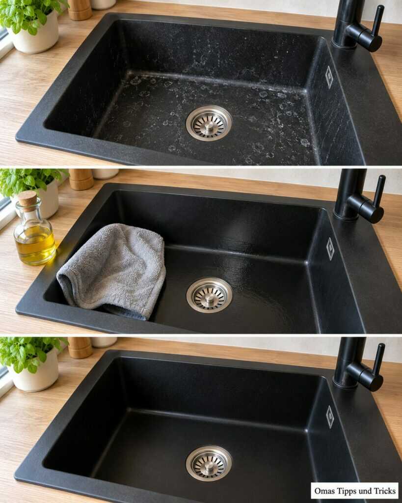 Schwarze Spüle mit weißen Flecken? So wird sie wieder sauber und gepflegt