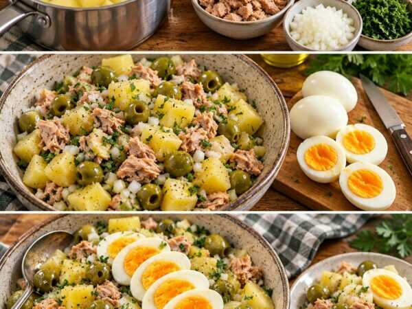 Kartoffelsalat mit Thunfisch, Ei und Oliven – einfach gemacht und voller Geschmack