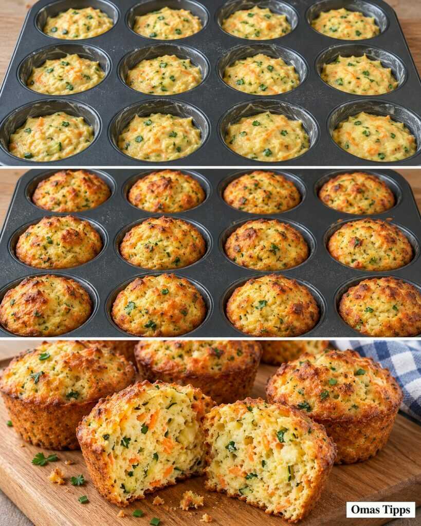 Herzhafte Gemüse-Käse-Muffins: außen goldbraun, innen wunderbar saftig