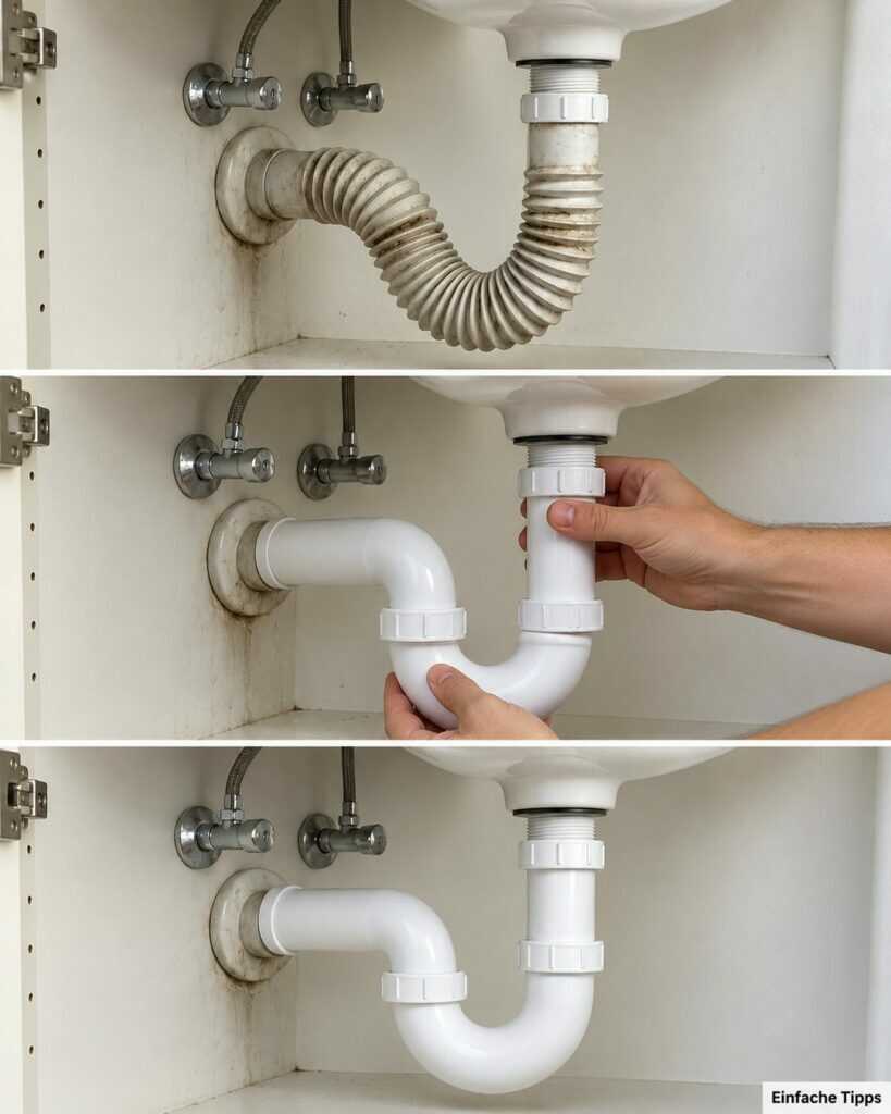 Welliger Ablaufschlauch unter dem Waschbecken? So gelingt der Wechsel zum glatten Siphon