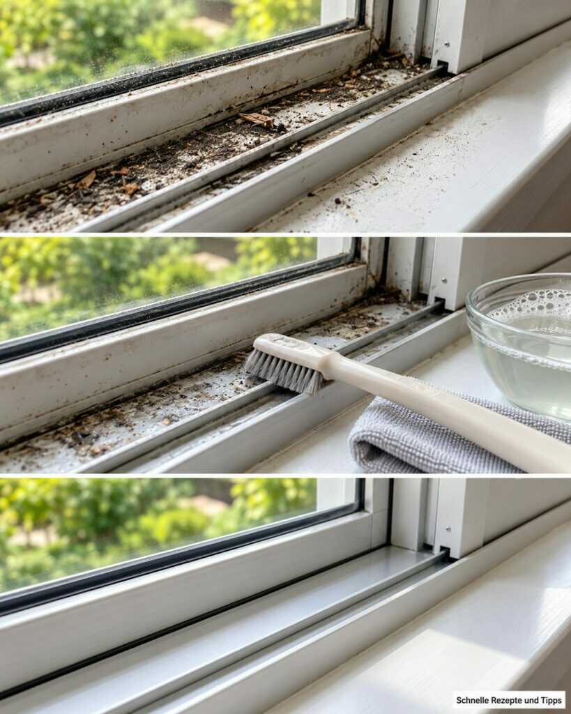 Schmutzige Fensterschienen? Mit dieser einfachen Reihenfolge werden auch die Ecken sauber