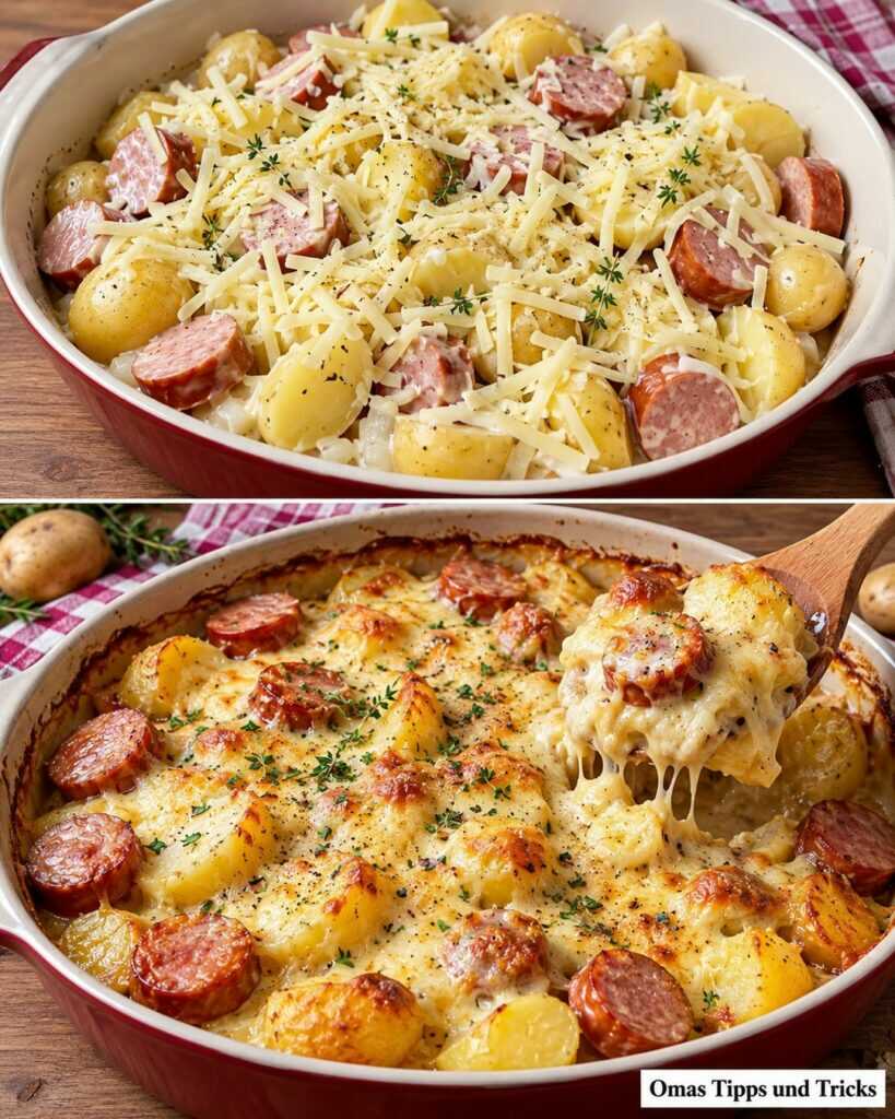 Cremiger Kartoffel-Saucissen-Auflauf mit Käse – herzhaft, würzig und herrlich überbacken