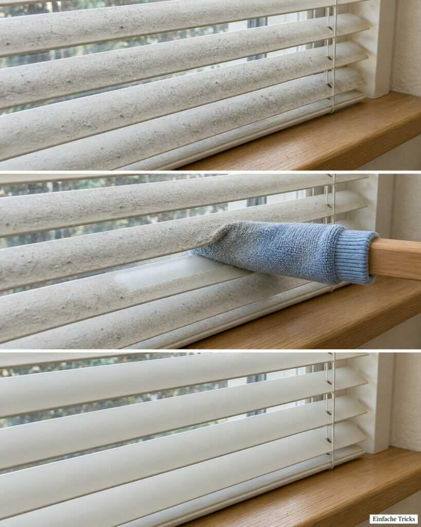 Jalousien reinigen ohne Abnehmen: Mit einer alten Socke wird jede Lamelle wieder sauber