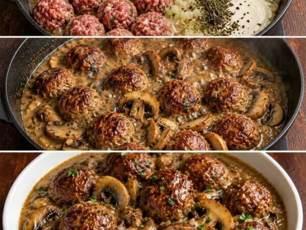 Saftige Hackbällchen in cremiger Champignonsoße – ein einfaches Familiengericht